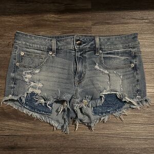American Eagle Outfitters Blue Distressed Jean Shorts
